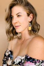 Load image into Gallery viewer, Mustard Yellow Leather & Brass Earrings