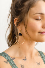 Load image into Gallery viewer, Distressed Black Leather & Brass Circle Earrings