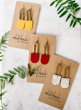 Load image into Gallery viewer, Mustard Yellow Leather & Brass Earrings