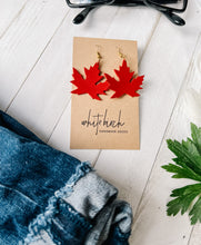 Load image into Gallery viewer, Canadian Red Maple Leaf Leather Earrings