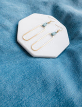 Load image into Gallery viewer, Blue Leather & Brass Oval Accent Earrings