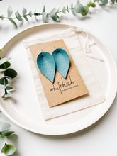 Load image into Gallery viewer, Peacock Blue Leather Leaf Earrings