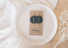 Load image into Gallery viewer, *SALE* Dark Grey Leather Disc and Brass Bar Earrings With Raw Brass Hooks