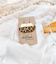 Load image into Gallery viewer, *SALE* Cheetah Print Leather Half Moon & Brass Half Moon Dangle Earrings
