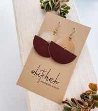 Load image into Gallery viewer, *SALE* Medium Brown Leather Half Moon & Brass Half Moon Dangle Earrings