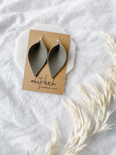 Load image into Gallery viewer, Grey Chrome Leather Leaf Earrings