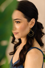 Load image into Gallery viewer, Distressed Olive Leather &amp; Brass Small Circles Earrings
