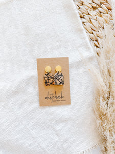 Geometric Print Cork & Brass Circle Post Earrings