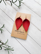 Load image into Gallery viewer, *SALE* Red Leather Small Leaf Earrings With Raw Brass Hook

