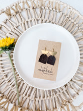 Load image into Gallery viewer, Distressed Dark Brown Leather and Brass Earrings
