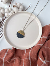 Load image into Gallery viewer, Black Leather &amp; Brass Half Moon Stacked Necklace
