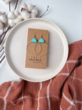 Load image into Gallery viewer, Robin&#39;s Egg Leather &amp; Brass Circle Earrings

