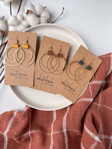 Distressed Brown Leather & Brass Circles Earrings
