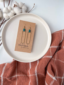 Distressed Teal Leather & Brass Oval Accent Earrings