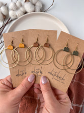 Load image into Gallery viewer, Mustard Yellow Leather &amp; Brass Circles Earrings

