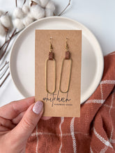 Load image into Gallery viewer, Distressed Brown Leather &amp; Brass Oval Accent Earrings
