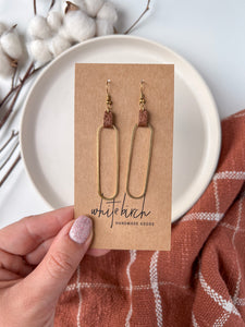 Distressed Brown Leather & Brass Oval Accent Earrings