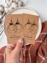 Load image into Gallery viewer, Brown Leather &amp; Small Brass Circles Earrings
