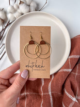 Load image into Gallery viewer, Brown Leather &amp; Small Brass Circles Earrings
