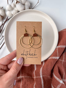 Brown Leather & Small Brass Circles Earrings