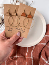 Load image into Gallery viewer, Distressed Camel Leather &amp; Brass Circle Earrings
