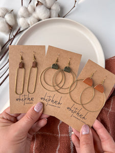 Distressed Olive Leather & Brass Circles Earrings