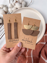 Load image into Gallery viewer, Bruma Brown Leather &amp; Brass Half Moon Stacked Dangle Earrings
