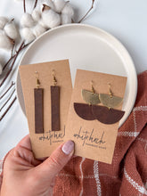 Load image into Gallery viewer, Split Plank Brown Leather Bar Earrings
