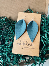 Load image into Gallery viewer, Denim Blue Suede Leather Leaf Earrings
