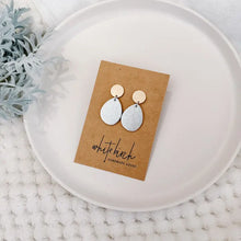 Load image into Gallery viewer, Silver Leather Pebble &amp; Brushed Rose Gold Stud Earrings
