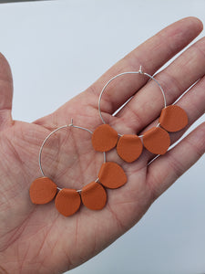 Orange Leather Petal Gold Hoop Earrings