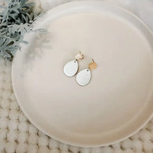 Load image into Gallery viewer, Silver Leather Pebble &amp; Brushed Rose Gold Stud Earrings

