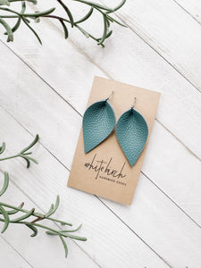 *SALE* Blue Leather Small Leaf Earrings With Sterling Silver Hook