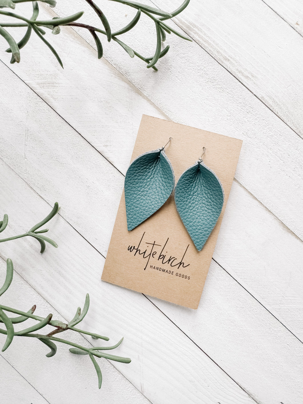 *SALE* Blue Leather Small Leaf Earrings With Sterling Silver Hook