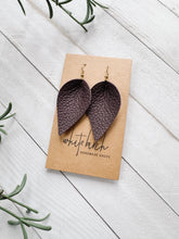 Load image into Gallery viewer, *SALE* Dark Purple Leather Small Leaf Earrings With Raw Brass Hook
