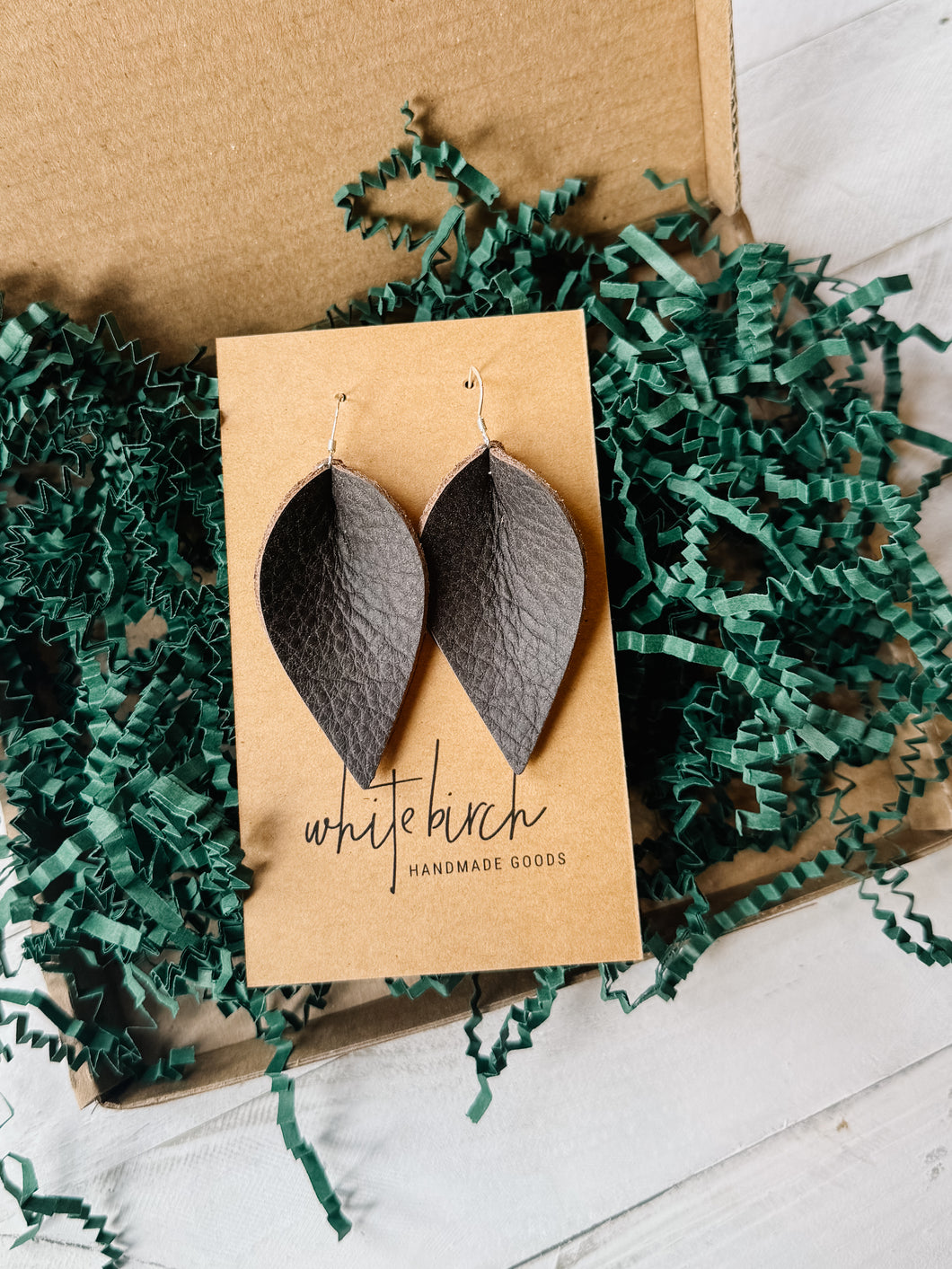 Dark Brown Suede Leather Leaf Earrings