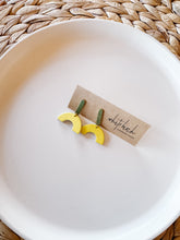 Load image into Gallery viewer, *SALE* Yellow Leather Arc Earrings with Gold Post Stud
