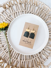 Load image into Gallery viewer, Distressed Dark Green Leather and Brass Earrings
