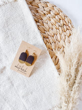 Load image into Gallery viewer, Dark Purple Leather &amp; Mini Brass Half Moon Geometric Earrings
