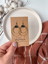 Load image into Gallery viewer, Black Leather &amp; Brass Circles Earrings
