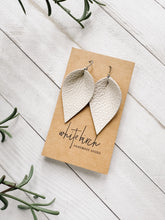 Load image into Gallery viewer, *SALE* Creamy Tan Leather Small Leaf Earrings With Sterling Silver Hook
