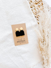 Load image into Gallery viewer, Smooth Black Leather &amp; Brass Circle Post Earrings
