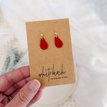 Load image into Gallery viewer, Mini Red Leather Teardrop &amp; Brass Stud Drop Earrings

