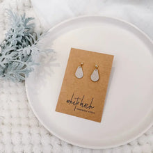 Load image into Gallery viewer, Mini Fog Leather Teardrop &amp; Brass Stud Drop Earrings
