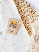 Load image into Gallery viewer, Geometric Print Cork &amp; Brass Circle Post Earrings
