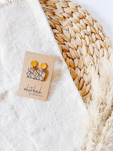 Geometric Print Cork & Brass Circle Post Earrings