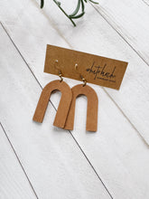 Load image into Gallery viewer, *SALE* Distressed Brown Leather Arch Earrings With Raw Brass Hook
