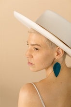 Load image into Gallery viewer, Ocean Blue Leather Leaf Earrings
