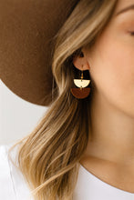 Load image into Gallery viewer, Mini Russet Leather Half Moon and Brass Earrings
