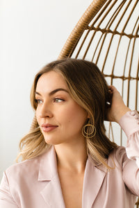 Distressed Camel Leather & Brass Small Circles Earrings